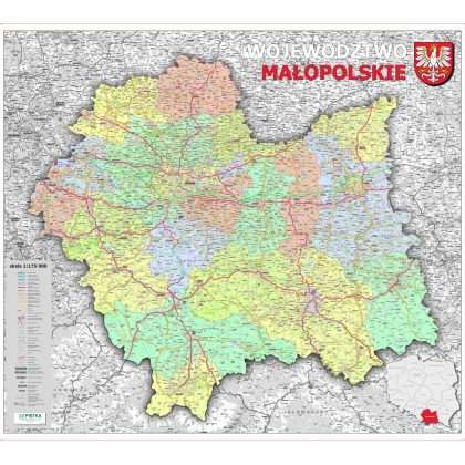 Mapa ścienna województwa małopolskiego - administracyjno-drogowa