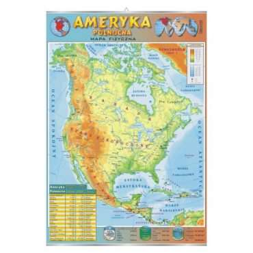 Ameryka Północna mapa fizyczna - plansza dydaktyczna