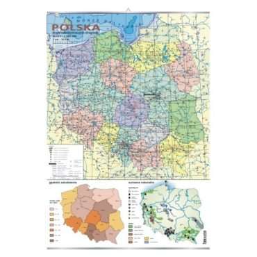 Polska ? mapa administracyjno-drogowa + mapki gęstości zaludnienia i surowców