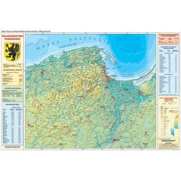 Województwo pomorskie - ścienna mapa fizyczna i mapa Kaszub